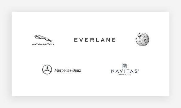 Gri logo örnekleri: jaguar, everlane, mercedes ve navitas gibi markaların logoları
