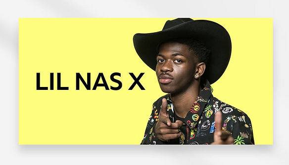 Sarı zemin üzerine Lil Nas'in siyah şapka taktığı bir resim