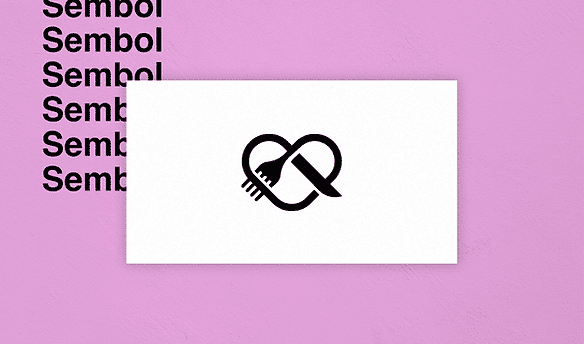 Sembol, bir ucunda çatal diğer ucunda biçak sembolu bulunan ve bir gövde kalp şeklinde kıvrılarak başlanmış bir sembol logo örneği