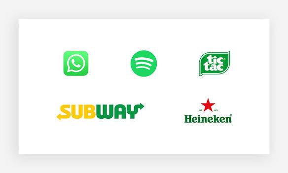 Yeşil logo örnekleri: Skype, Spotify, Tictac, Subway ve Heineken logoları