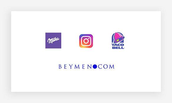 Mor logo örnekleri: Milka çukulata, instagram, taco bell ve beymen markalarının logoları